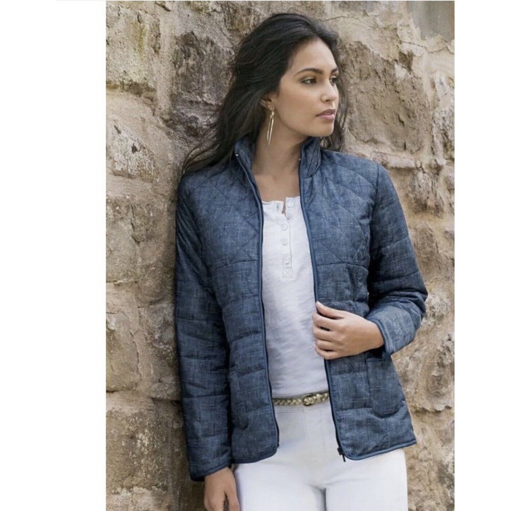 Soft Surroundings Quilted Puffer Jacketlight weight women’s size XS Blue Gray